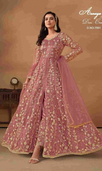 Pink Anarkali Net Suit