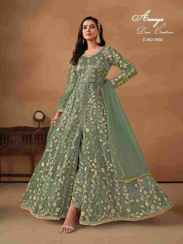 Light Grey Anarkali Net Suit