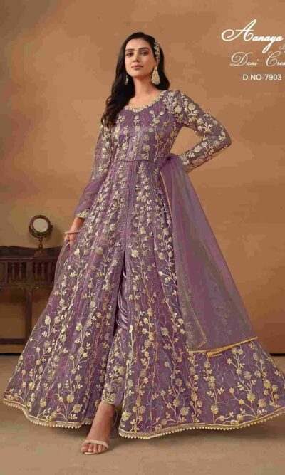 Purple Anarkali Net Suit