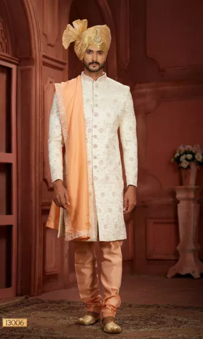 Light Rust Pure Silk Sherwani