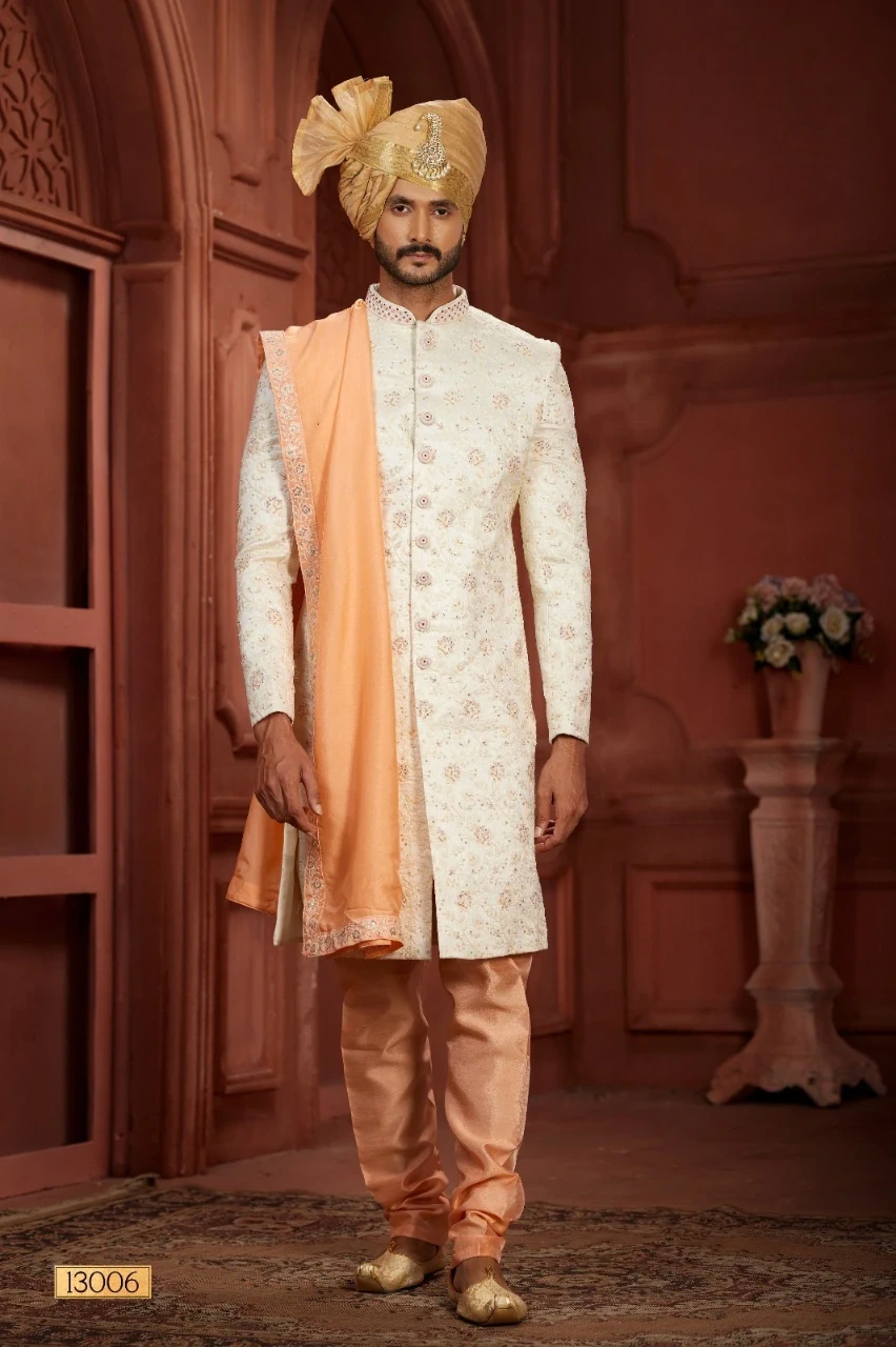 Light Rust Pure Silk Sherwani