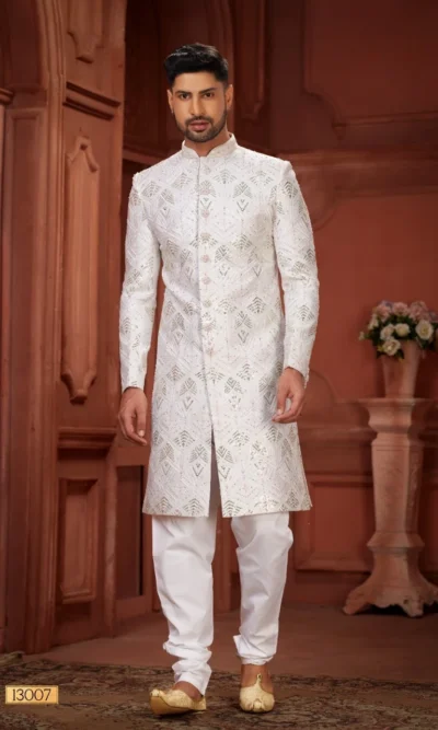 White Pure Silk Sherwani