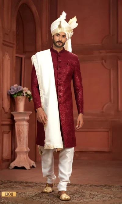 Maroon Pure Silk Sherwani