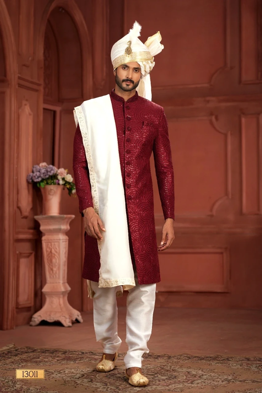 Maroon Pure Silk Sherwani