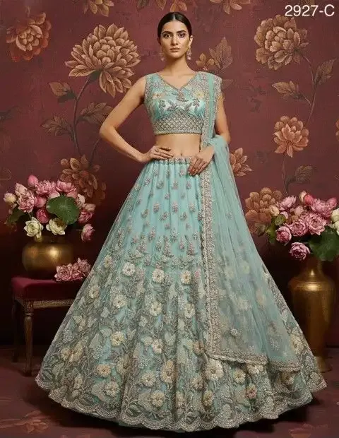 Sky Blue Heavy Net Handwork Lehenga Choli
