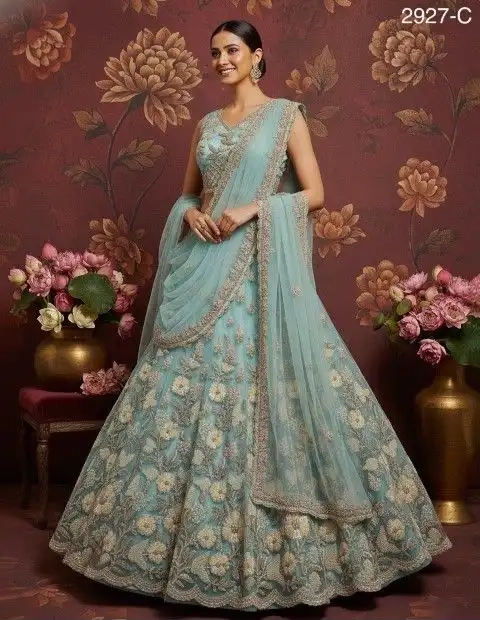 Sky Blue Heavy Net Handwork Lehenga Choli - Image 2