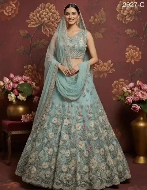 Sky Blue Heavy Net Handwork Lehenga Choli-4