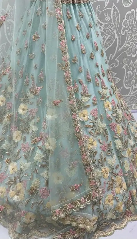 Sky Blue Heavy Net Handwork Lehenga Choli - Image 6