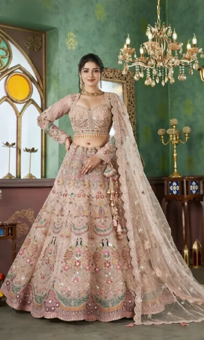 Light Pastel Color Net Jacquard Lehenga Choli