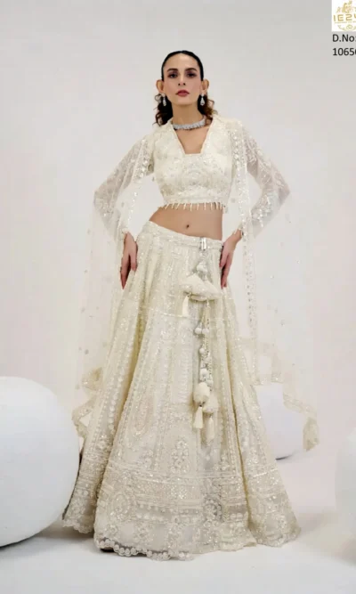 White Designer Jacquard Lehenga Choli
