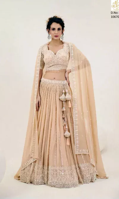 Cream Designer Jacquard Lehenga Choli