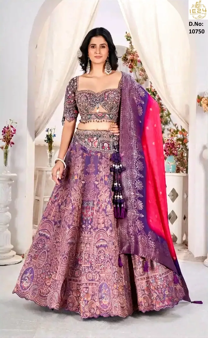 Dark Purple Designer Jacquard Lehenga Choli