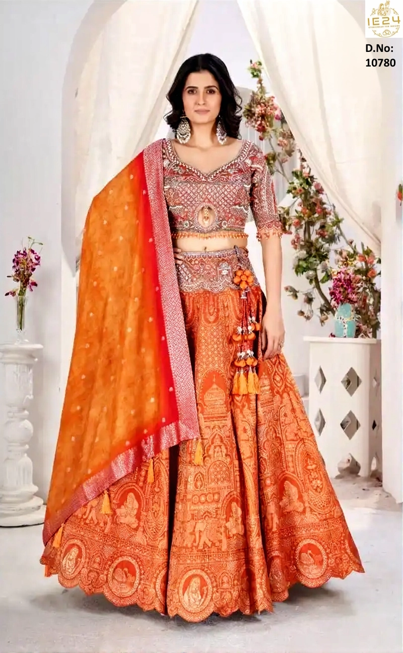 Orange Designer Jacquard Lehenga Choli