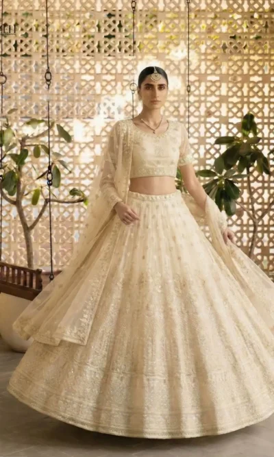 BUTTERFLY NET LEHENGA SET THREAD STONE WORK