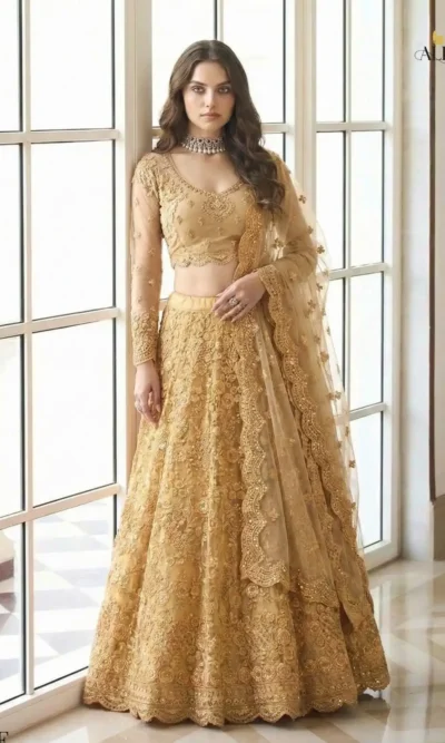 UNSTITCHED BUTTERFLY NET LEHENGA CHOLI