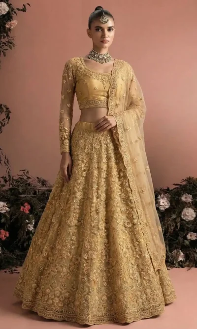 BUTTERFLY NET LEHENGA CHOLI UNSTITCHED BRIDAL