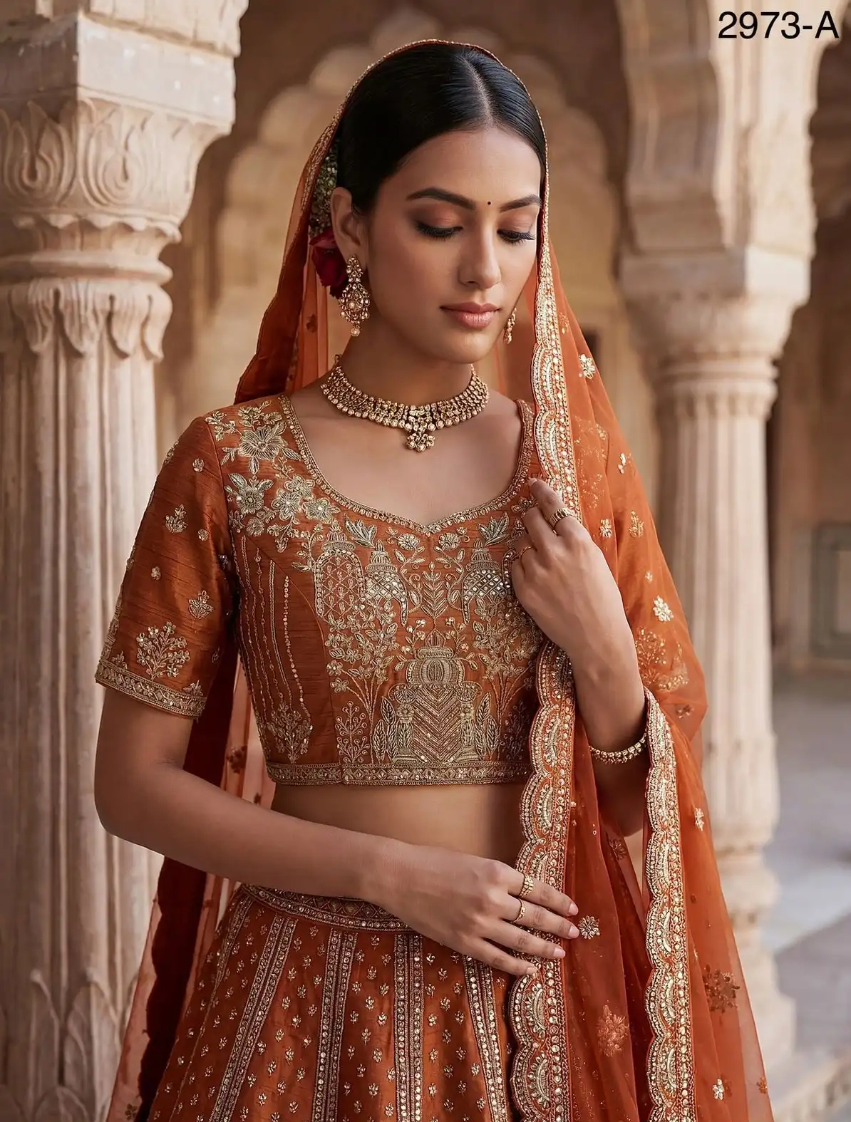 SILK EMBROIDERED BRIDAL LEHENGA CHOLI - Image 4