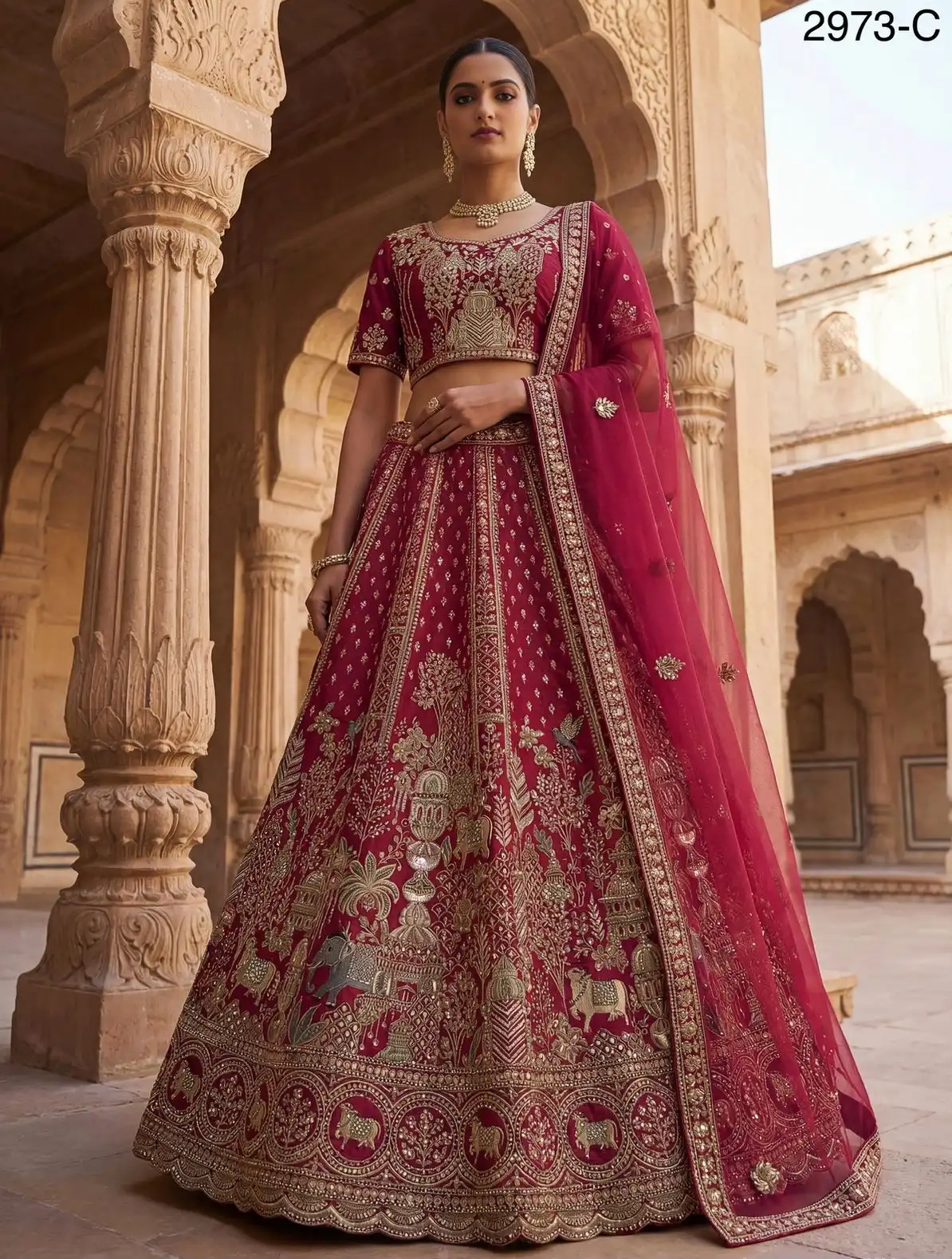 SILK EMBROIDERED BRIDAL LEHENGA CHOLI - Image 2