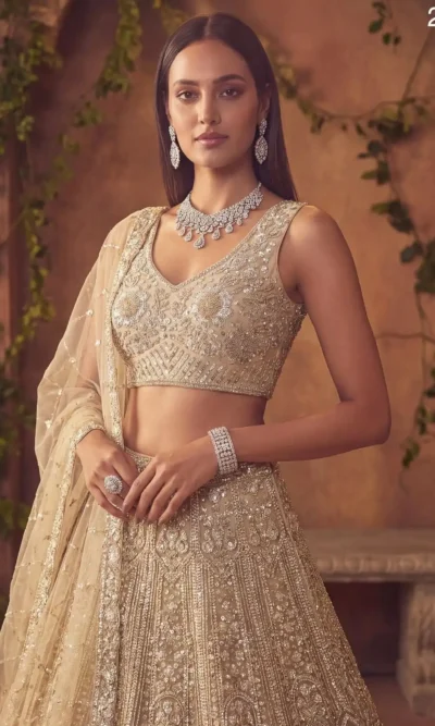NET LEHENGA CHOLI WITH  HANDWORK AND THREAD WORK