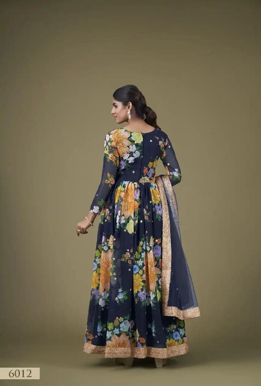 FLORAL GEROGETTE NAVY BLUE GOWN - Image 3