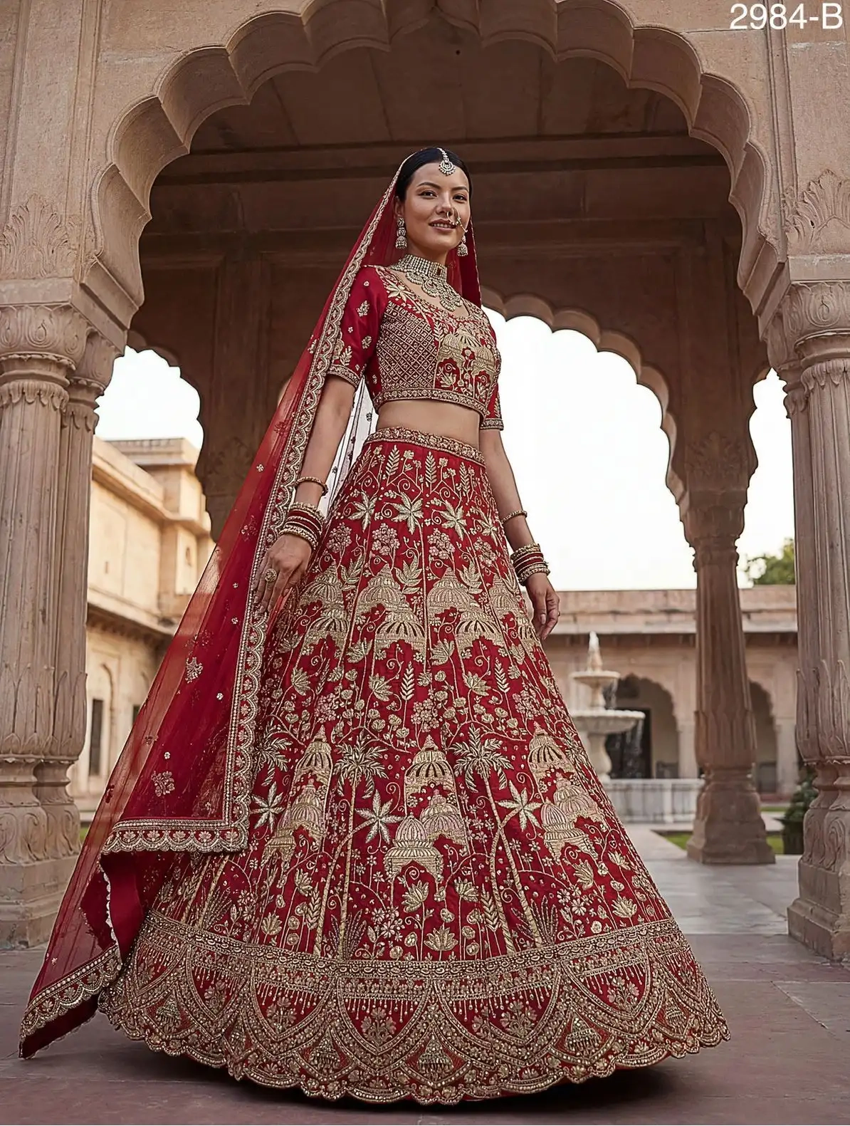 SILK THREAD WORK BRIDAL LEHENGA CHOLI - Image 4