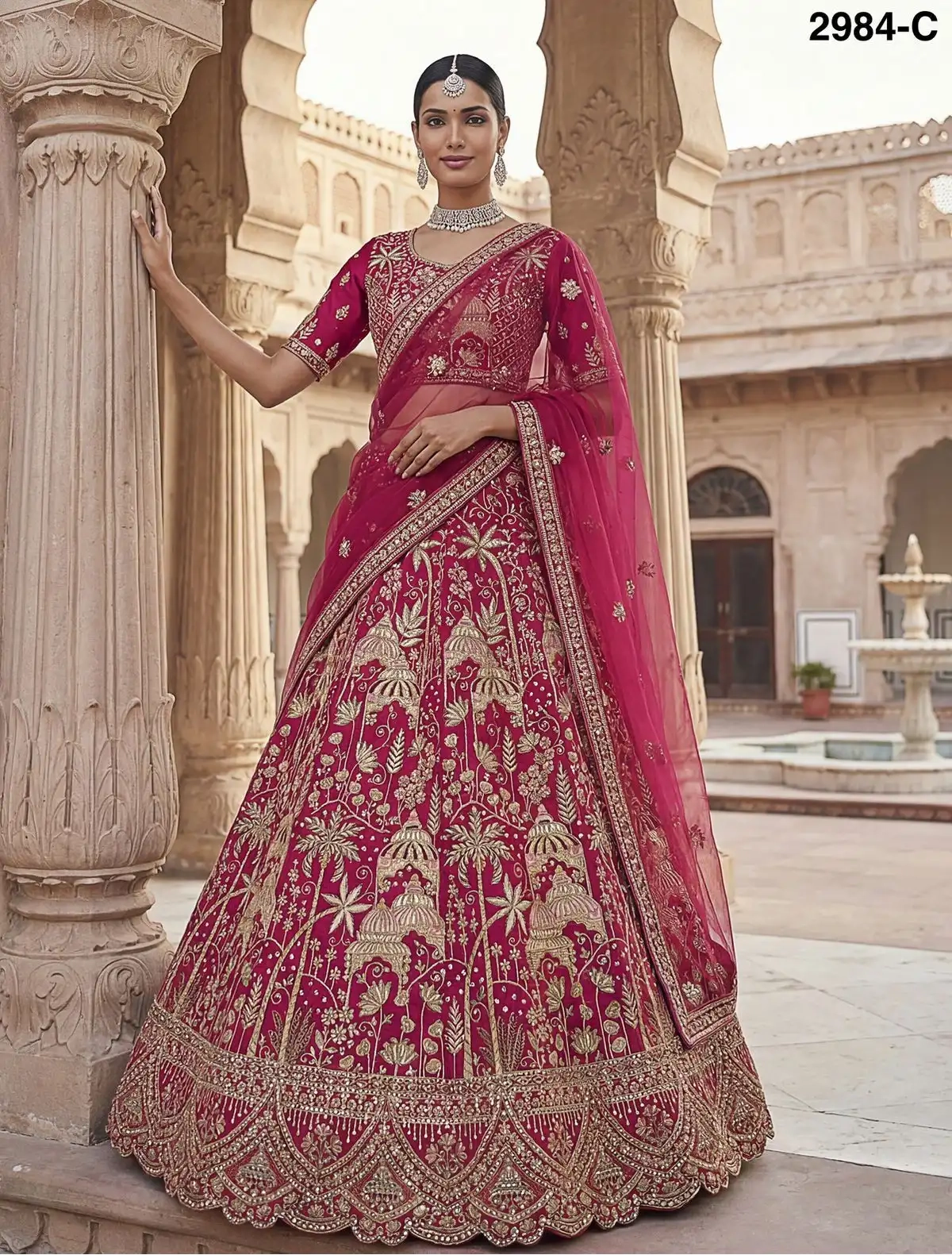 SILK THREAD WORK BRIDAL LEHENGA CHOLI - Image 3