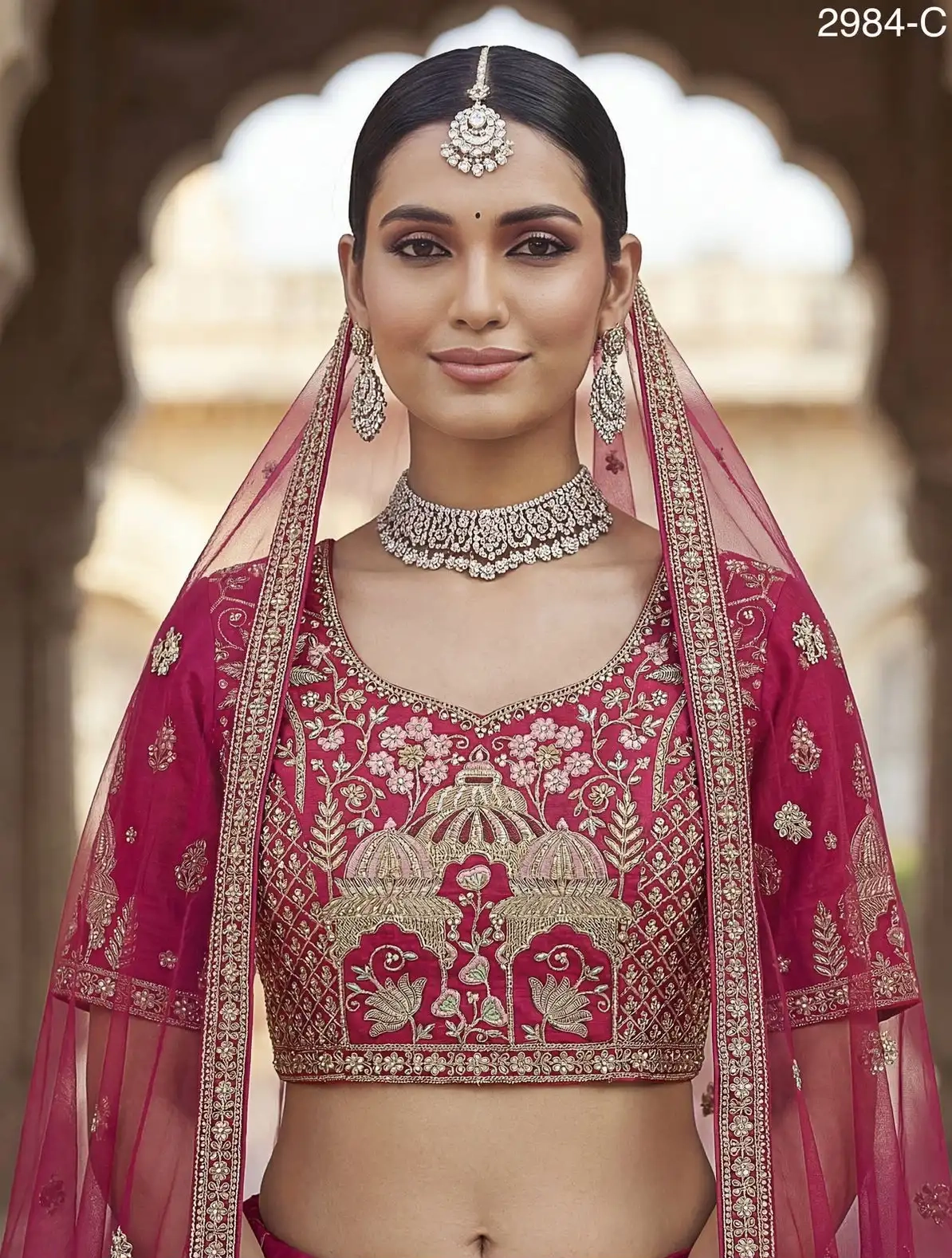 SILK THREAD WORK BRIDAL LEHENGA CHOLI - Image 2