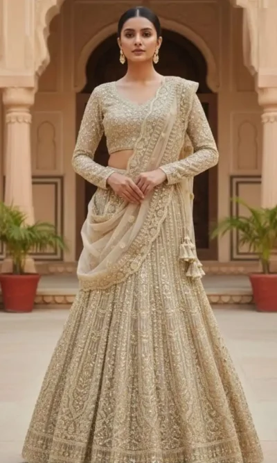 FANCY SOFT NET WEDDING LEHENGA CHOLI