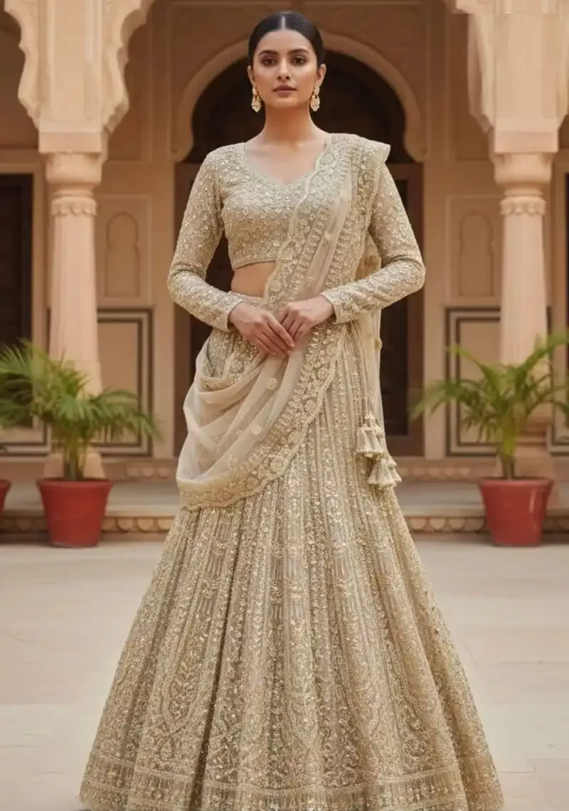 FANCY SOFT NET WEDDING LEHENGA CHOLI