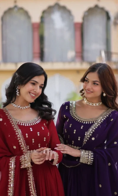 FAUX BLOOMING EMBROIDERY ZARI WORK GOWN