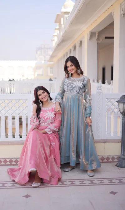 FENDI SATIN THREAD EMBROIDERED GOWN